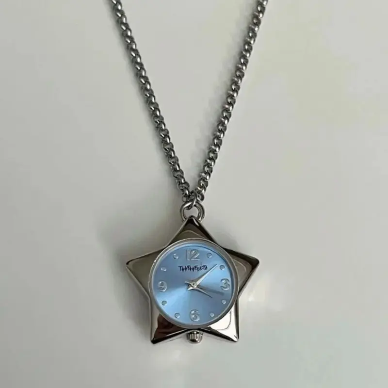 Star Watch Necklace, Heart Vintage Gemstone Clavicle Chain, Pentagram Couple Style Pendant Jewelry, Romantic Retro Love Star Matching Necklace for Lovers, Fashion Decor Gift