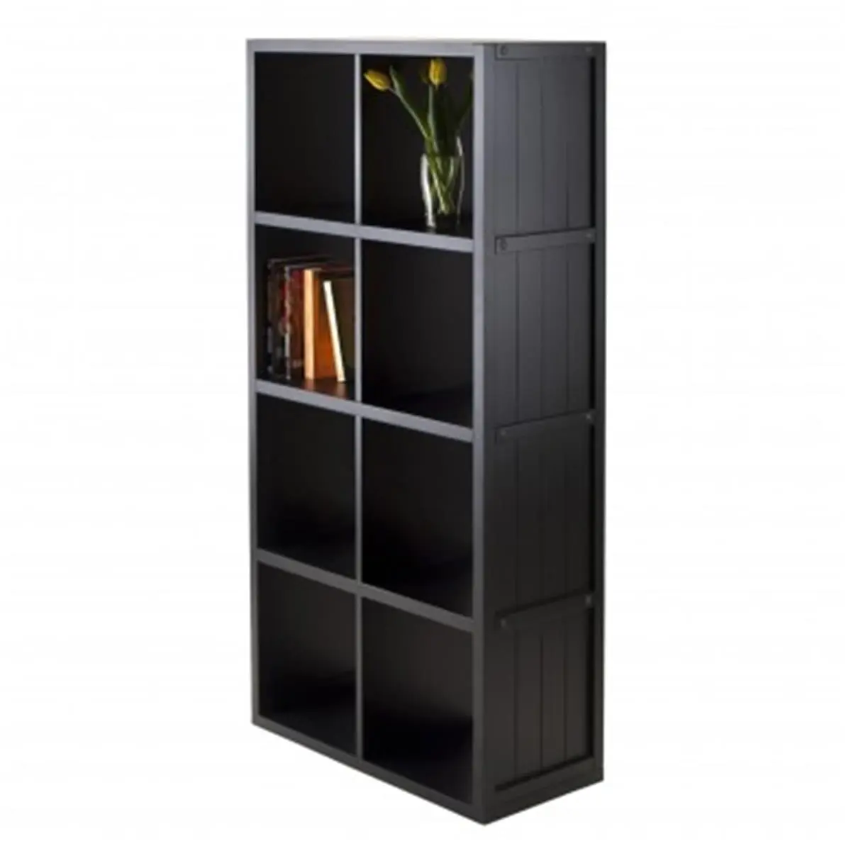 212 MAIN Modern Bookshelf Organizer - Composite Wood Indoor Furniture Rack with Wainscoting Panel and 4x2 Built-in Compartments