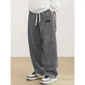 Corduroy Casual Pants - Solid Color with Drawstring Waist & Side Pockets, Soft Breathable Fabric, Regular Fit for All-Season Comfort, Hand Wash Only, Men's Sweatpants
