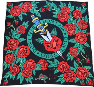 Femme Fatale Silk Scarf - 36x36" Tattoo Print Scarf with Dagger & Roses - old Statement Scarf, Gift for Her, Vintage Noir Style