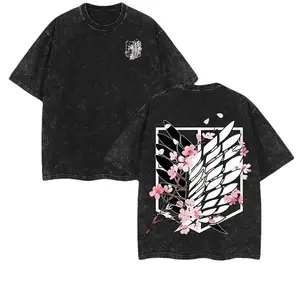 Men's Eren AOT Valentine Graphic T-Shirt - Cotton Fabric, Retro Washed Distressed Vintage Oversized, Round Neck Short-Sleeve Fashion Streetwear Casual Top, 2025 Anime Merch