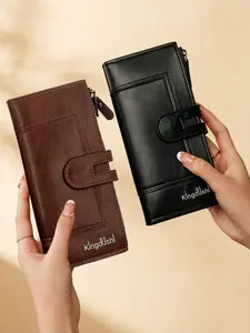 Women's Foldable PU Leather Long Wallet, Clutch Bag With Dual Zip Design, Zipper Wallet Design, Multiple Card Slots, Coin Pocket, Fashionable and Practical, All Seasons Essential