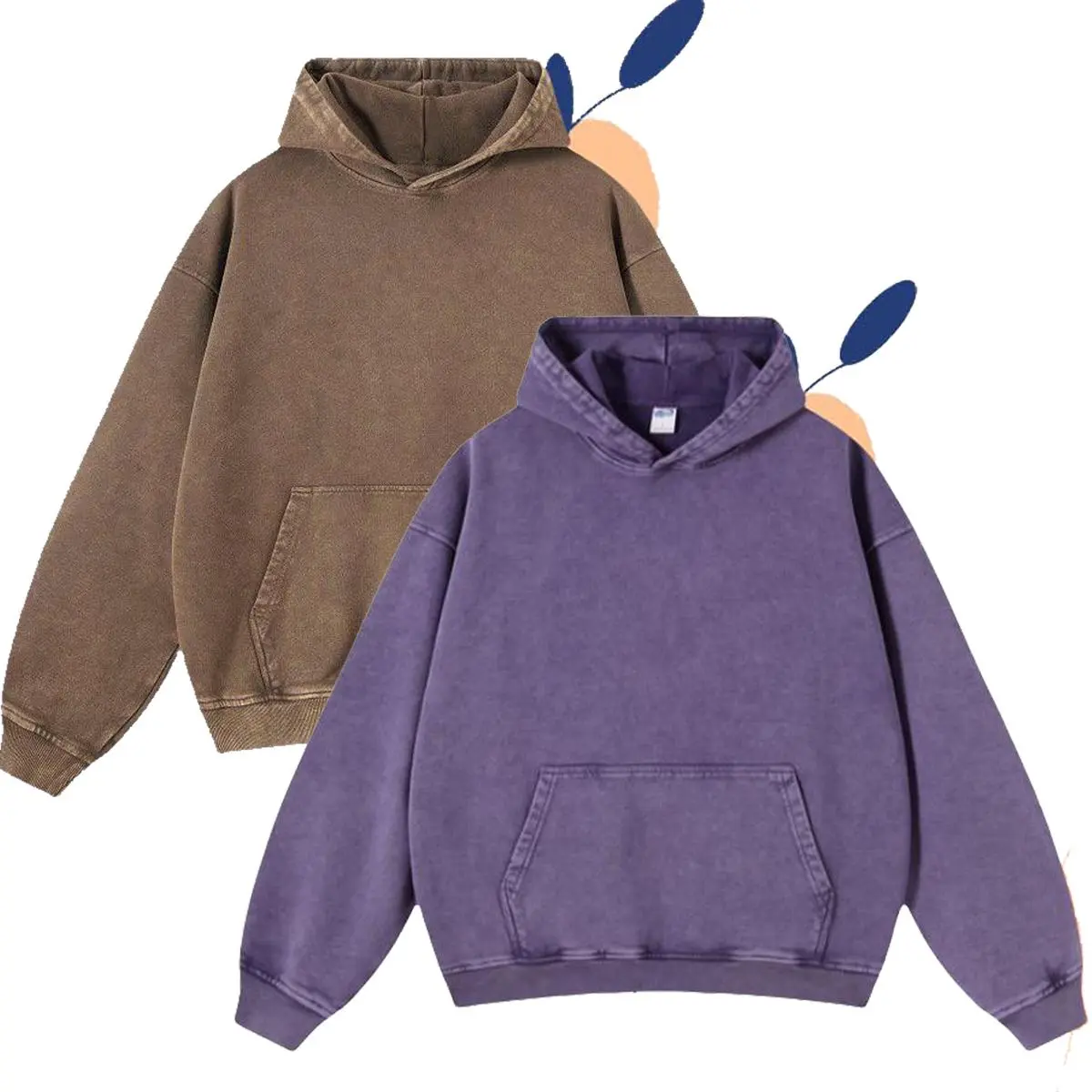 2 Pack Acid Wash Hoodie Vintage Unisex Heavyweight Loose Fit Sweatshirt for Men Women Couples Casual Streetwear Pullover Distress Hoodies