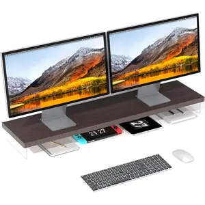 Dual  Stand Riser, 40" Large Computer  Stands for 2 Monitors, Wooden Desktop Organizer Shelf for Office Desk Computer, Laptop, TV, , Printer