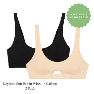 Organic Cotton Keyhole Soft Bra in Carbon & Wheat 2-Pack