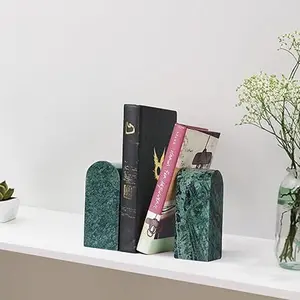 Koville Indian Natural Marble Bookends for Shelves, Decorative Book Ends, 7lbs Heavy-Duty Marble Book Holders, Bookshelf Apartment Decor for Normal BooksCDVideo Games(Indian Green)