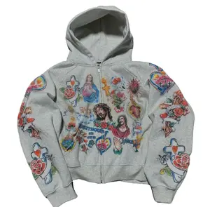 Unisex Faith Hope Love Cross Christian Zip Hoodie Sweatshirt Oversized Women's & Men Zip-Up Hooded Jacket -Retro Jesus Graphic Print Long Sleeve Sweatshirt| Y2K Streetwear Casual Womenwear Top