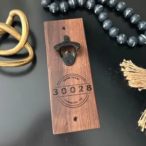 Custom Engraved Walnut Bottle Opener – Drink Local | City & Zip Code Wall Mount Gift
