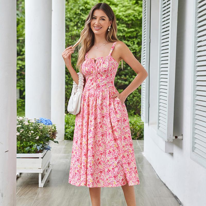 Grace Karin Women's Floral Midi Dress Corset Sundresses 2025 Summer Spring Vacation Milkmaid Dresses