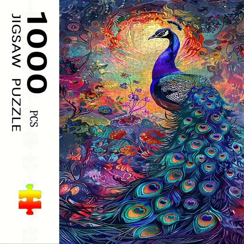 1000 Piece Peacock Theme Puzzle, Large Adult Family Interactive Toy, DIY Home Decor Brain Challenge Puzzle Game, Holiday Scene, Perfect Gift