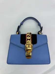 Pre-owned As Shown Crossbody Bags US0078 G13 Gucci Vitello Fontanella Web Mini Sylvie Top Handle Bag Sky Blue Shoulder OH1103
