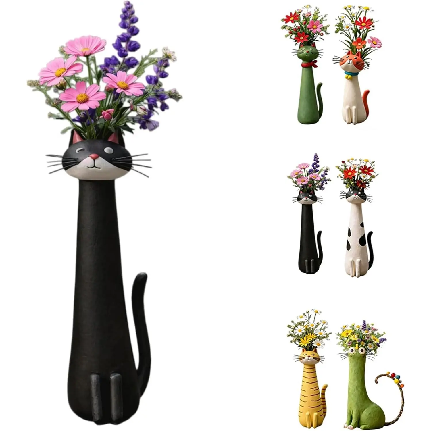 Cat Vase for Flowers, Quirky Cat Vases, Funny Kitty Planter for Desk, Shelf, Boho Home Decor, Unique Gift for Cats Lovers