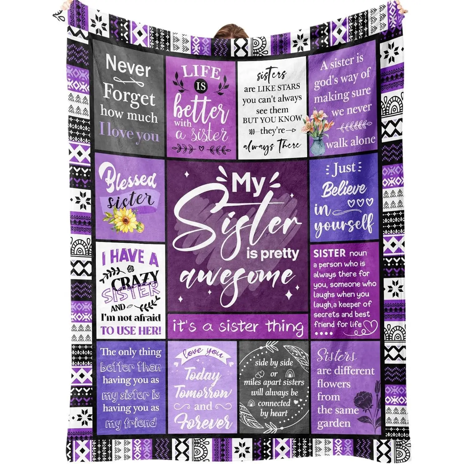 Cozy Sister Gifts Blanket, Happy Birthday Gifts for Sister, Unique Soft Warm Gifts for Friends for Bed Room Home Decor