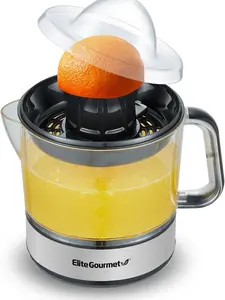 Electric Citrus Juicer, Compact, Large Volume, Pulp Control, Oranges, Lemons, Limes, Grapefruits with Easy Pour Spout, 24oz, Black/Stainless Steel