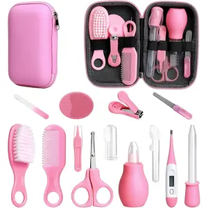 Baby Healthcare and Grooming Kit, 14 in 1 Baby Safety Set Newborn Nursery Health Care Set with Hair Brush Scale Nail Clippers for Baby Girls Boys (14 Kits Pink)