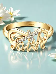 Faith Cross Ring, Boho Style, Hypoallergenic, Non-Tarnish, Diamond Design, Versatile Jewelry, Anniversary Ring, Perfect Gift for Holidays