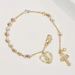 Cross Bracelet Love Slightly Inlaid Three-Color Octagonal Beads Gold Premium Valentine's Day Jewelry Women