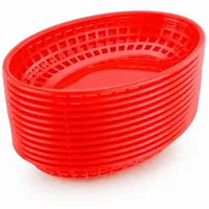 Fast Food Baskets, 9.25 x 6 inch Oval, Set of 12, Red