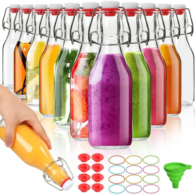 Swing Glass Bottles 8 oz 12Pack, Flip Glass Bottles with Airtight Flip Lids for Vanilla Extract Bottles/Home Brewing/Beverages/Oil (8 fl.oz, Set of 12) Stainless Brush Steel Colorful Decorative Wedding Organiser 8Fl.Oz
