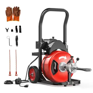 100Ft 3/4 Inch Electric Drain Cleaner Machine, 750W Auto Feed Sewer Snake Drain Auger with 6 Cutters & Air-Activated Foot Switch, Portable Electric Drain Cleaner for 4" to 8" Pipes, Steel Core