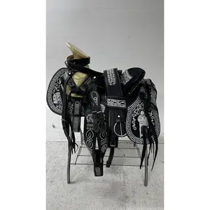 Charro Saddle – Black & Silver Embroidered (15.5”) “San Judas Edition”