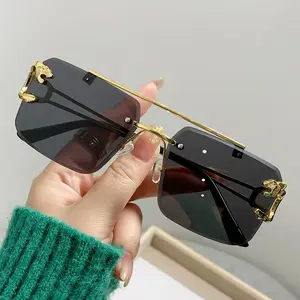 Vintage Luxury Golden Fahsion Glasses Cool Tiger Stand Women's Frameless Black For Men And Women Outdoor Travel Anti Glare Glasses014
