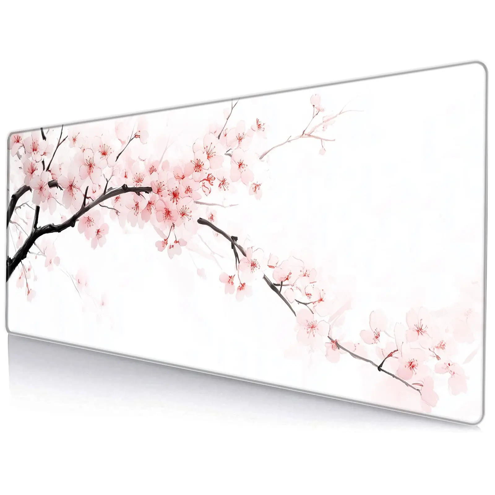Cherry Blossom Pattern Mouse Pad, Large Gaming Mouse Pad, Non-Slip Rubber Base Mousepad with Stitched Edges, Desktop Keyboard Pad, Computer Desk Mat for Home Office, Cute Office Desk Accessories