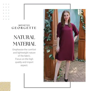 Women's Georgette Mini Dress | Flowy 3/4 Sleeve Short Summer Dress | Imported Premium Chiffon Feel Airy Party Wear | Elegant Round Neck Casual Sun Dress | Lightweight Breathable Modest Fashion | Available in Blue & Wine Red