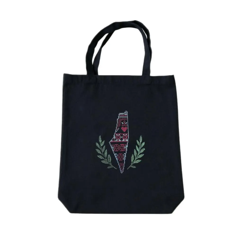 Watan Tote Bag – Map of Memory Embroidered Organic Cotton Tote | Made in Palestine
