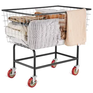 VEVOR Wire Laundry Cart, 4.5 Bushel Wire Laundry Basket with Wheels, 35''x15.7''x22'' Commercial Wire Laundry Basket Cart, Steel Frame with Chrome Finish, 5'' Casters, Wire Basket Cart for Lau