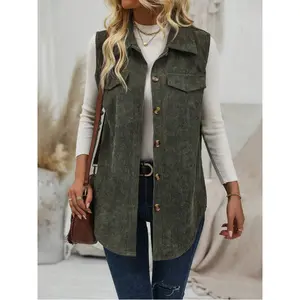 Flap Detail Button Front Corduroy Vest Coat