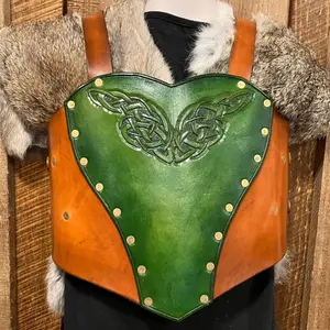 Cub of the Huntress Child's Leather Armor Cuirass with Celtic Knot Design and Brass Studs for Kids' Historical Role Play
