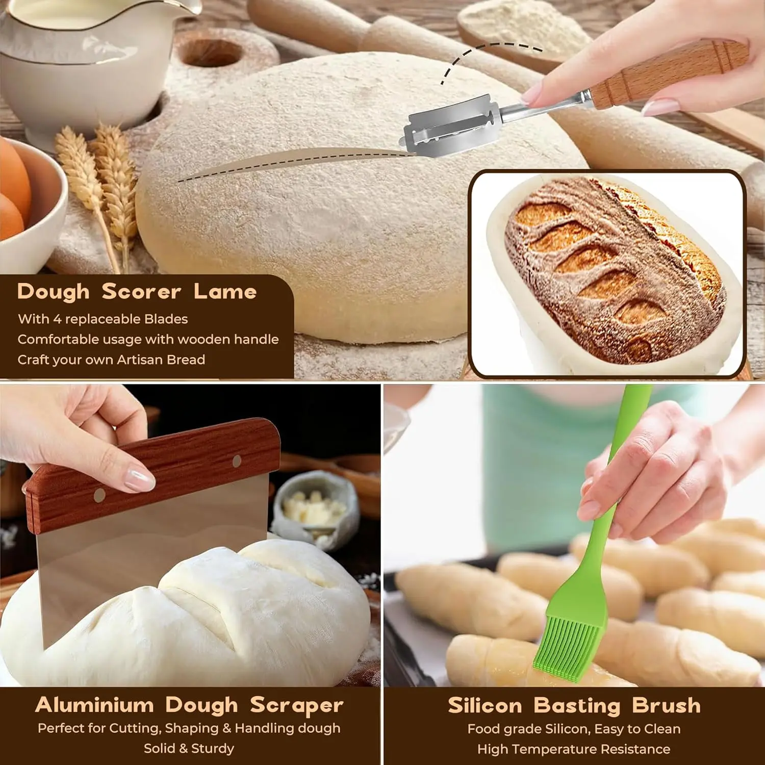 Complete Sourdough Bread Making Kit With Banneton Proofing Baskets & Baking Tools