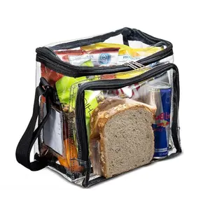 See-through Clear Lunch Bag, Durable PVC Plastic Tote Bag with Adjustable Shoulder Strap, Compliant with Prison Correctional Officer Duty, Work, School & Stadium Entry Requirements, Freezer Safe (Large)