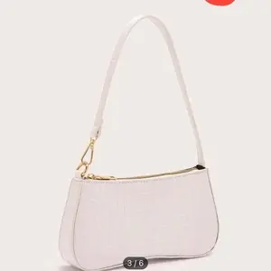 Shoulder Bag - White Leather Shoulder Bag with Gold Clasp and Zipper Closure