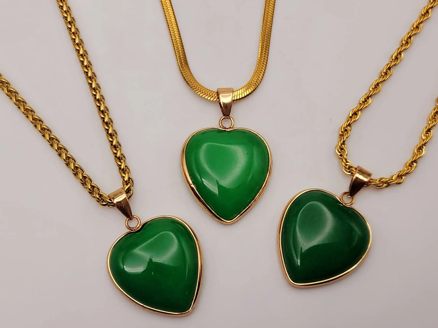 Jade Natural Choker Necklace Gold Tone Good Luck•Fortune