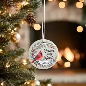 Forever in my Heart Cardinal Ceramic Ornament Round Shape Christmas Gift for Loved Ones Lightweight Durable Decoration