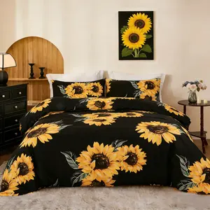 Sunflower Pattern Bedding Set, 3-Piece Includes 1 Duvet Cover and 2 Pillowcases, No Filler, Vibrant Bedroom Decor, All-Season Use, Perfect Gift