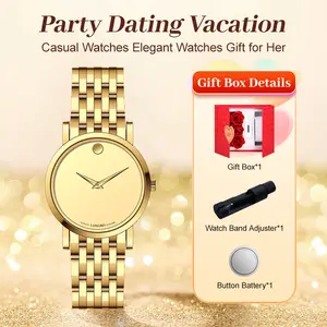 Minimalist Gold Quartz Watch, Marker-Free Dial, All-Gold Stainless Steel Bracelet, Luxury Timepiece for Business & Gifting