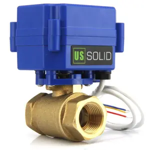 U.S. Solid Motorized Ball Valve 1/2" Brass Full Port 9-24V DC 2 Wire Reverse Polarity