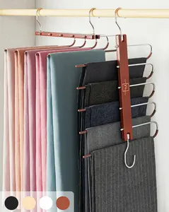 MORALVE Pants Hangers Space Saving - European Beechwood Hangers for Clothes Hanger Organizer - Jean Hangers Pants Rack Scarf Hanger - Closet Space Saving Magic Pants Hangers Pant Organizer
