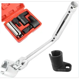 5-piece O2 Oxygen Sensor Socket Set, 3/ 8inch Drive, 7/ 8inch (22mm), Advanced Disassembly Tool, with Threaded Milling Cutter and Offset Wrench, Heavy-duty Automotive Tool Kit, Convenient for Installation and Maintenance