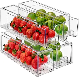 Fridge Drawers - Clear Stackable Pull Out Refrigerator Organizer Bins - Food Storage Containers Kitchen Plastic Utensils Rectangle
