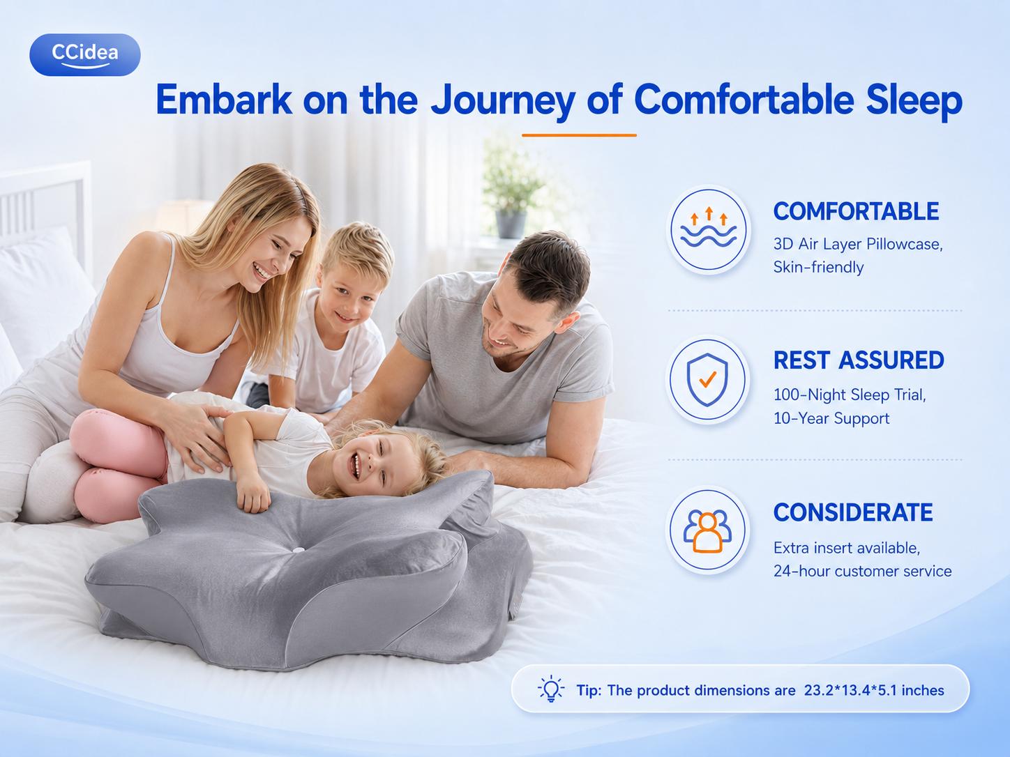 CCidea Memory Foam Neck Pillow Ergonomic Cervical Support Cooling Breathable Pillow for Side Back and Stomach Sleepers， supportive recovery pillow