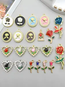 20pcs Enamel Flower Charms, Cute Rose Sakaru Pendants, DIY Jewelry Making Accessories, Ideal for Necklaces and Bracelets