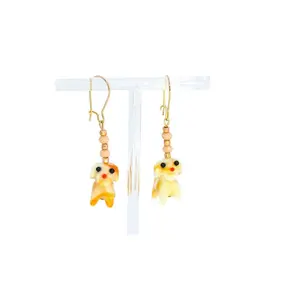 Gold-Tone French Earring Wire Lampwork Dog Charm Dangle Earrings with Colorful Seed Bead Connector
