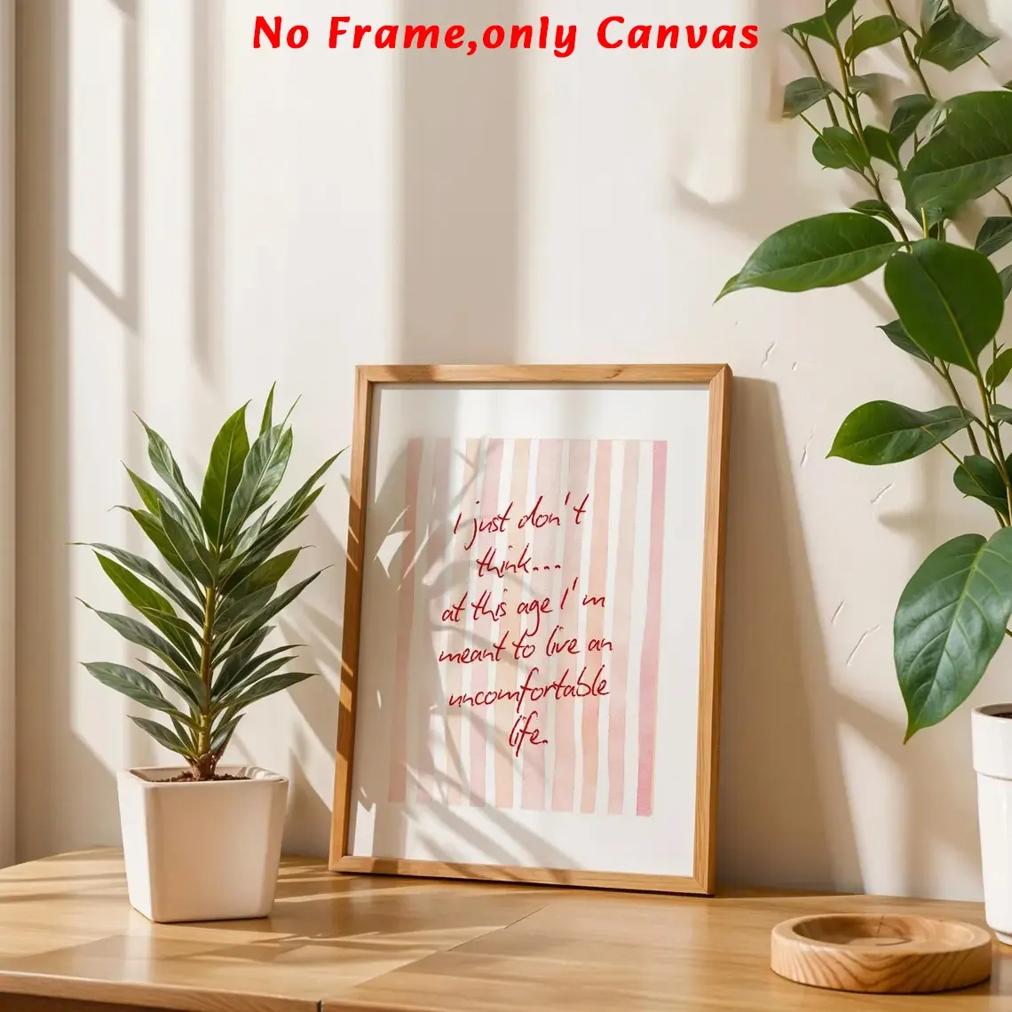1pc, wall art decoration, vintage poster, artistic "I don't want to think at this age" quote Parker Posey style print, pink romantic stripes canvas painting, home decor, housewarming gift, unframed, Western wall art