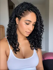 Boho Braided Wigs for Women, Glueless Double Full HD Lace, Medium Length, Bohemian Curly Ends, All Seasons Hair Accessory