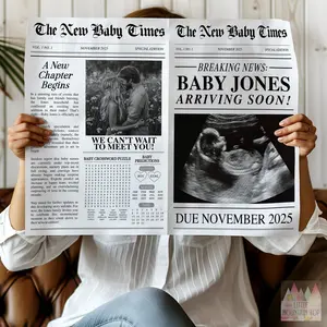 Personalized Printed Newspaper Pregnancy Announcement – Custom Baby Coming Soon Times – Unique Baby Reveal Keepsake Gift for Expecting Parents