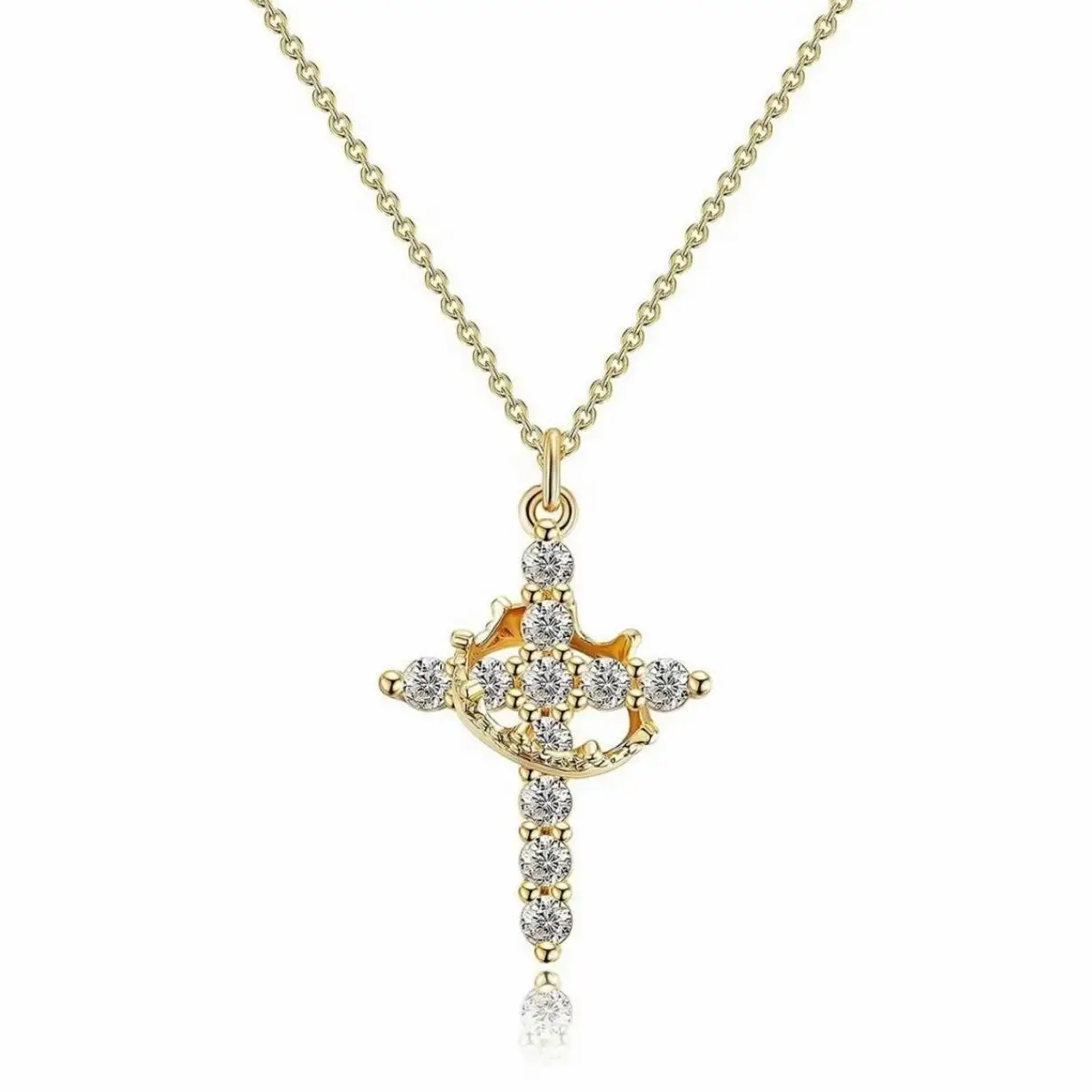 XINCUIYU Simple Crown Cross Pendant Golden Necklace for Women&Girls Pretty Choker Daily Clothing Decor All-Match Exquisite Jewelry Jewellery